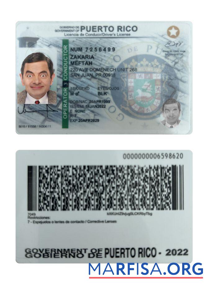 Downloadable Puerto Rico driving license 2022 present example